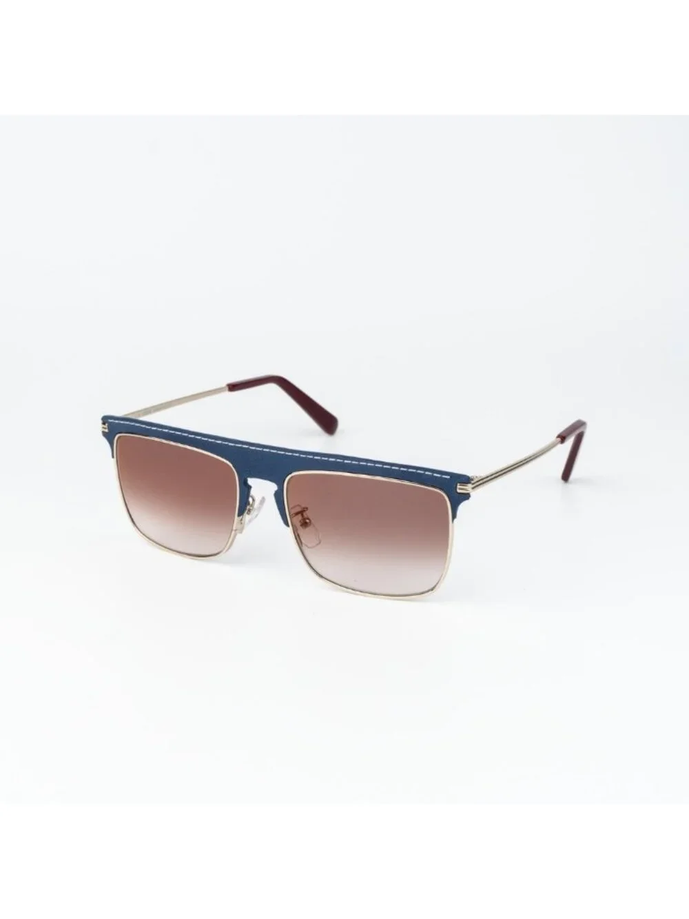 Loewe Men Sunglasses Gold Blue Leather Brown Gradient Square LW40006U 33G NEW